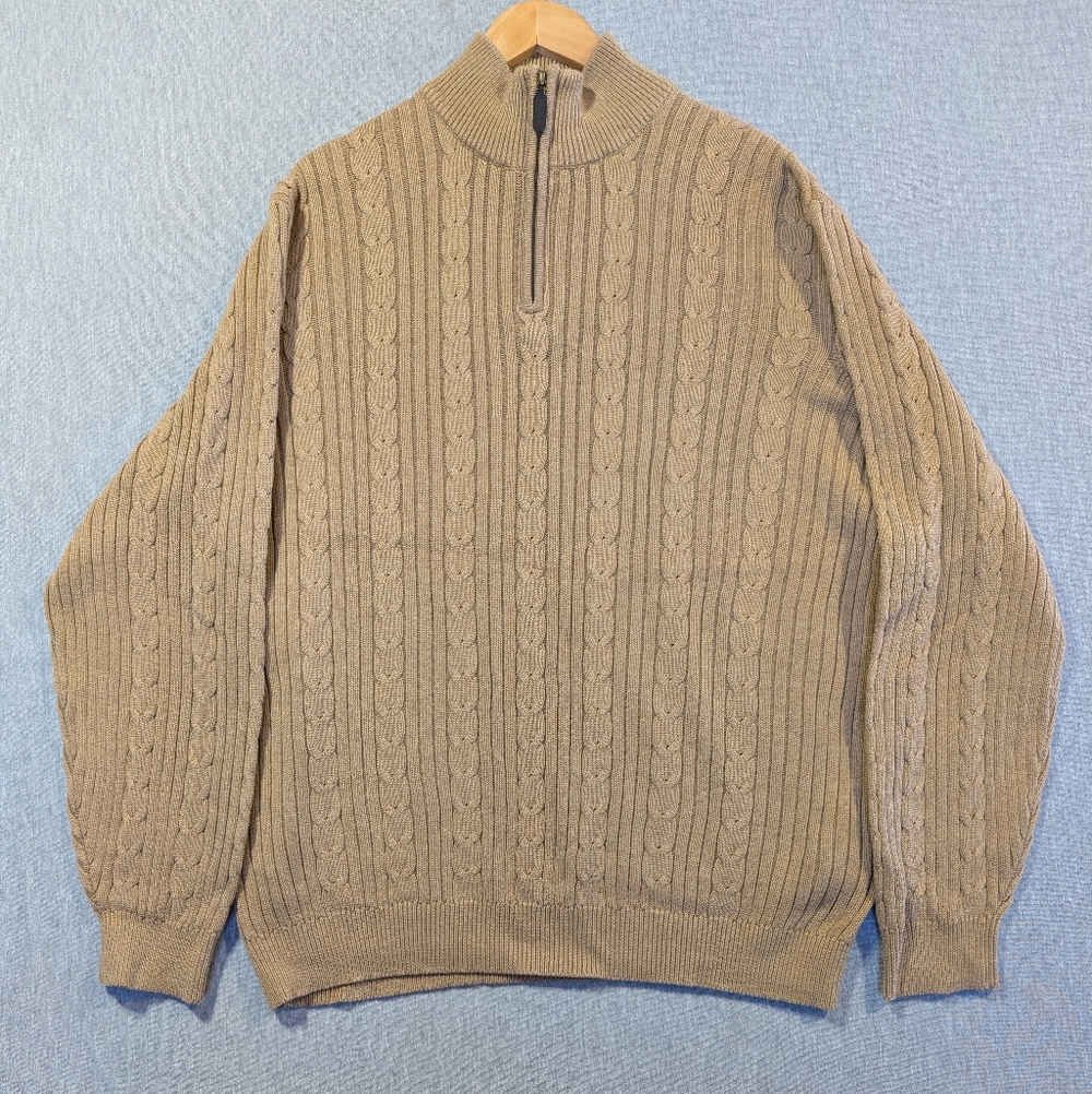 Eddie Bauer Heavy Cable Knit Sweater Men's XL Tan 1/4 Zip